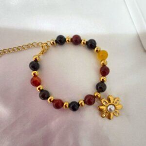 Gold Plated Stainless Steel Dubai Natural Beads Daisy Flowers  Bracelet